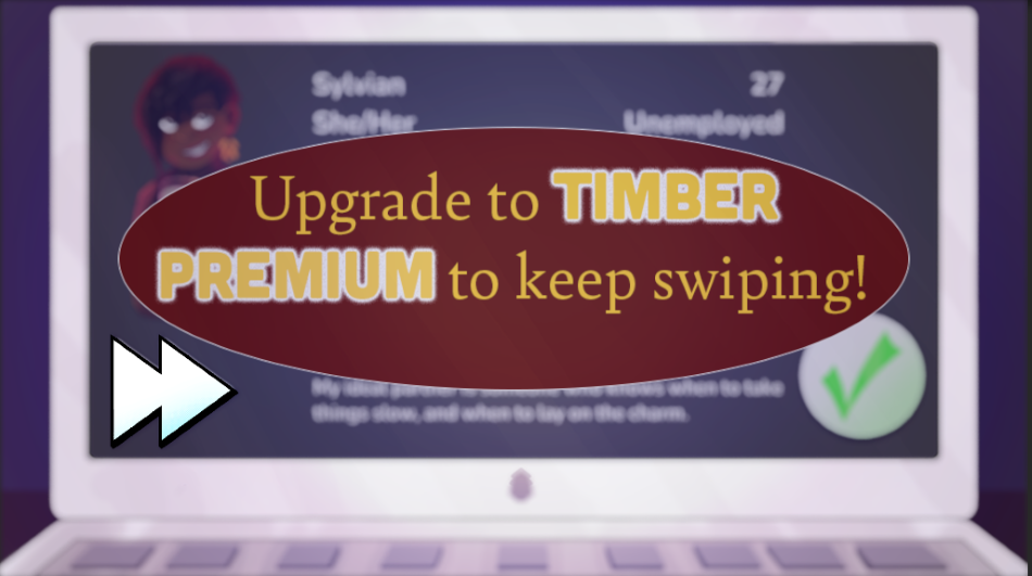 Image of a laptop screen asking the player to upgrade to premium